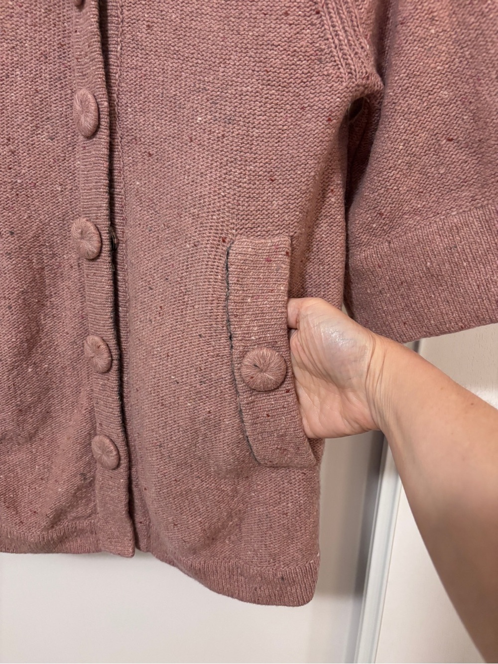 Margaret O’Leary Cottagecore Cardigan Size Medium Twee Quiet Luxury Wide Collar - Picture 5 of 12